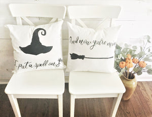 I Put A Spell On You, And Now You're Mine! Pair of hand painted throw pillow covers
