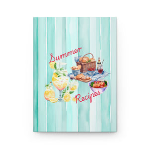 Summer Recipes Book, Blue Striped Watercolor Preppy Cape Cod East Coast Summer Style, Journaling Recipe Book Scrapbook Notebook Gift For Her