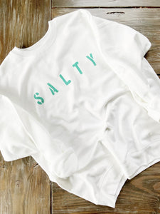 White SALTY ultra soft crewneck pullover, turquoise