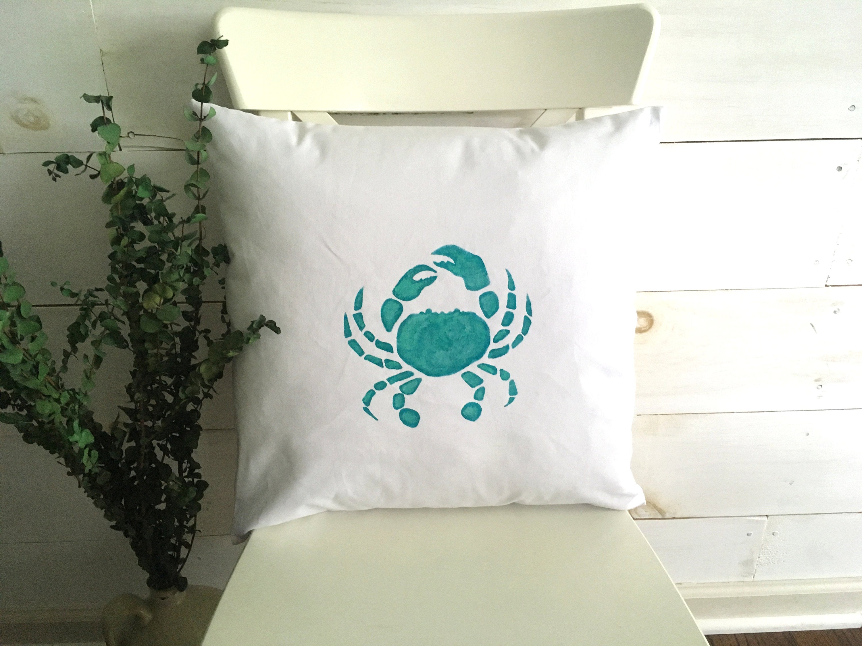 Multi colored turquoise crab pillow cover | coastal pillow | crab | pillow cover | throw pillow cover | nautical decor | beachy pillow