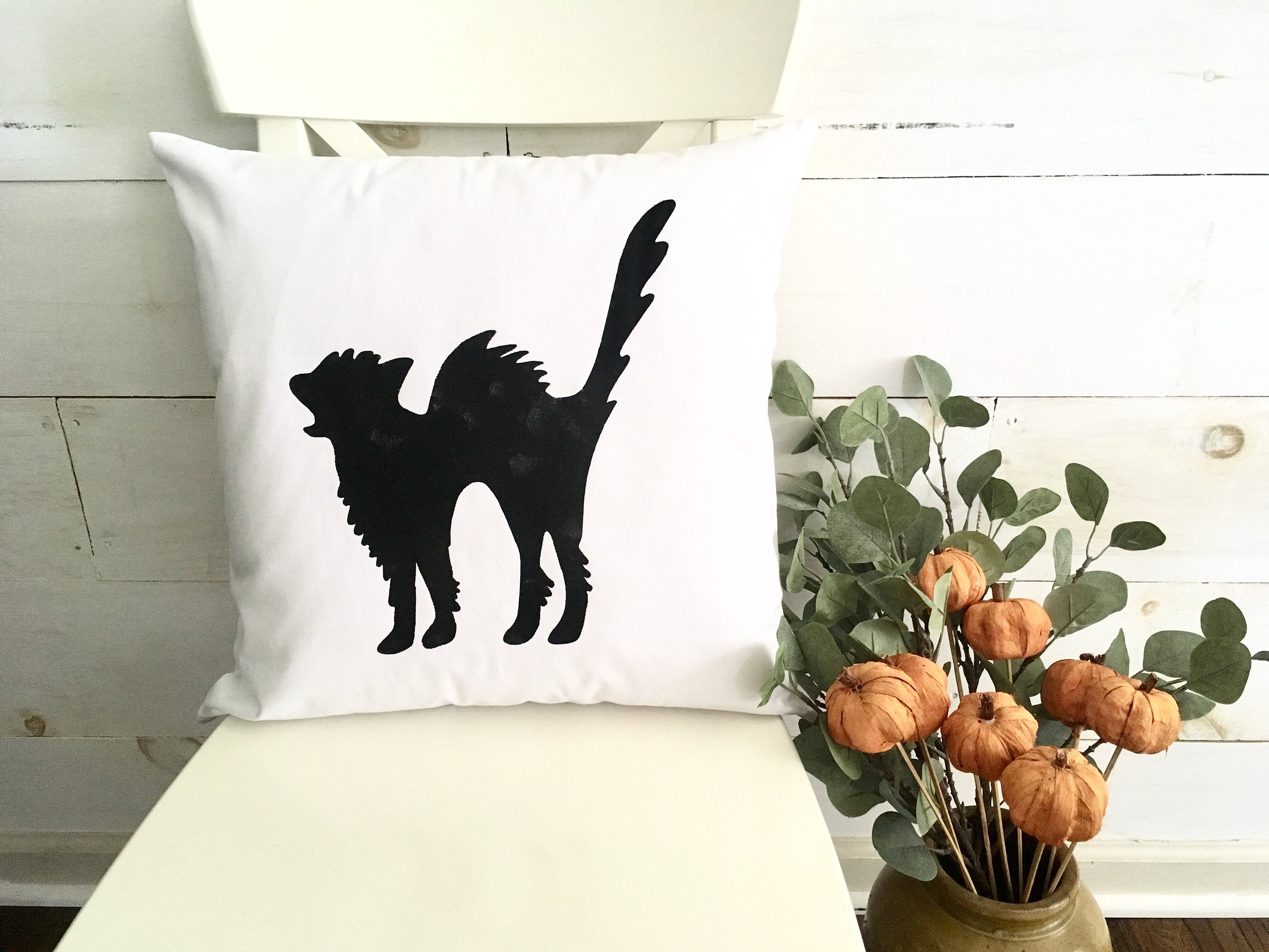 Black cat throw pillow cover