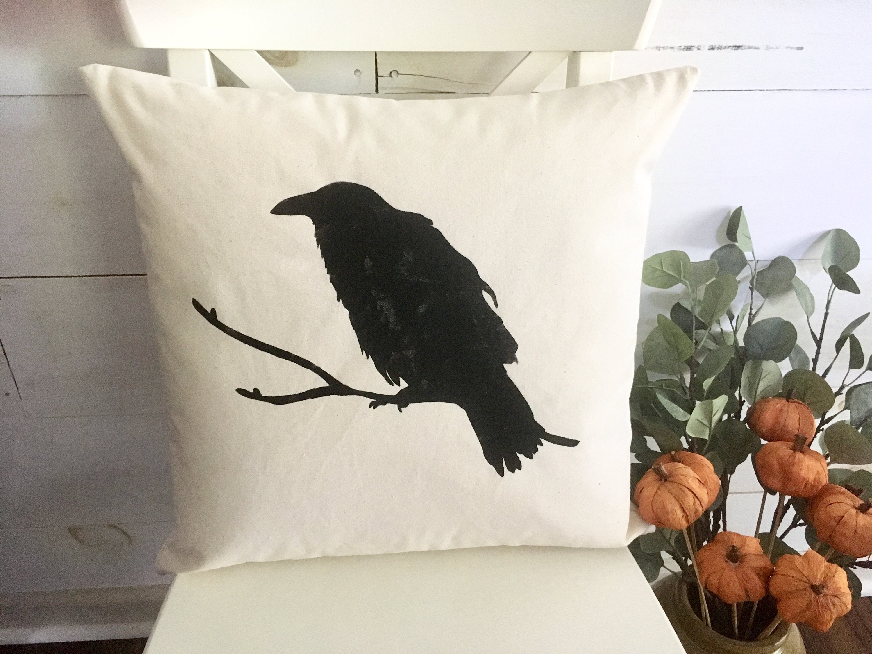 Hand painted Raven throw pillow cover
