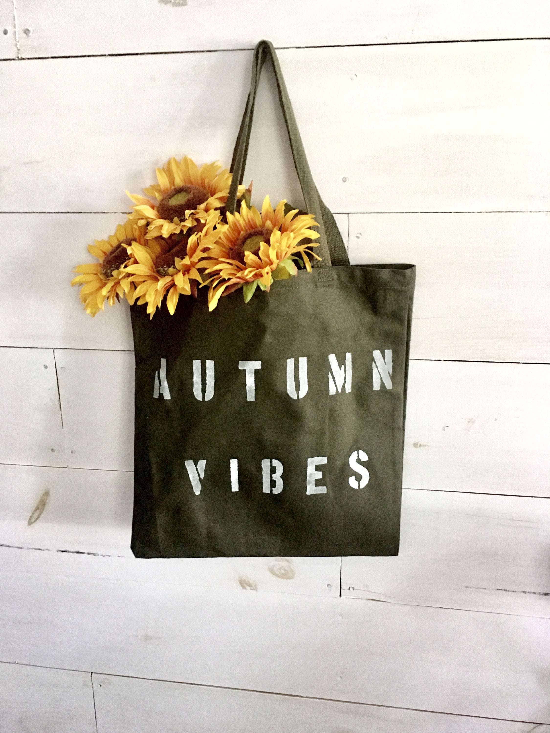 AUTUMN VIBES army green reusable shopping tote
