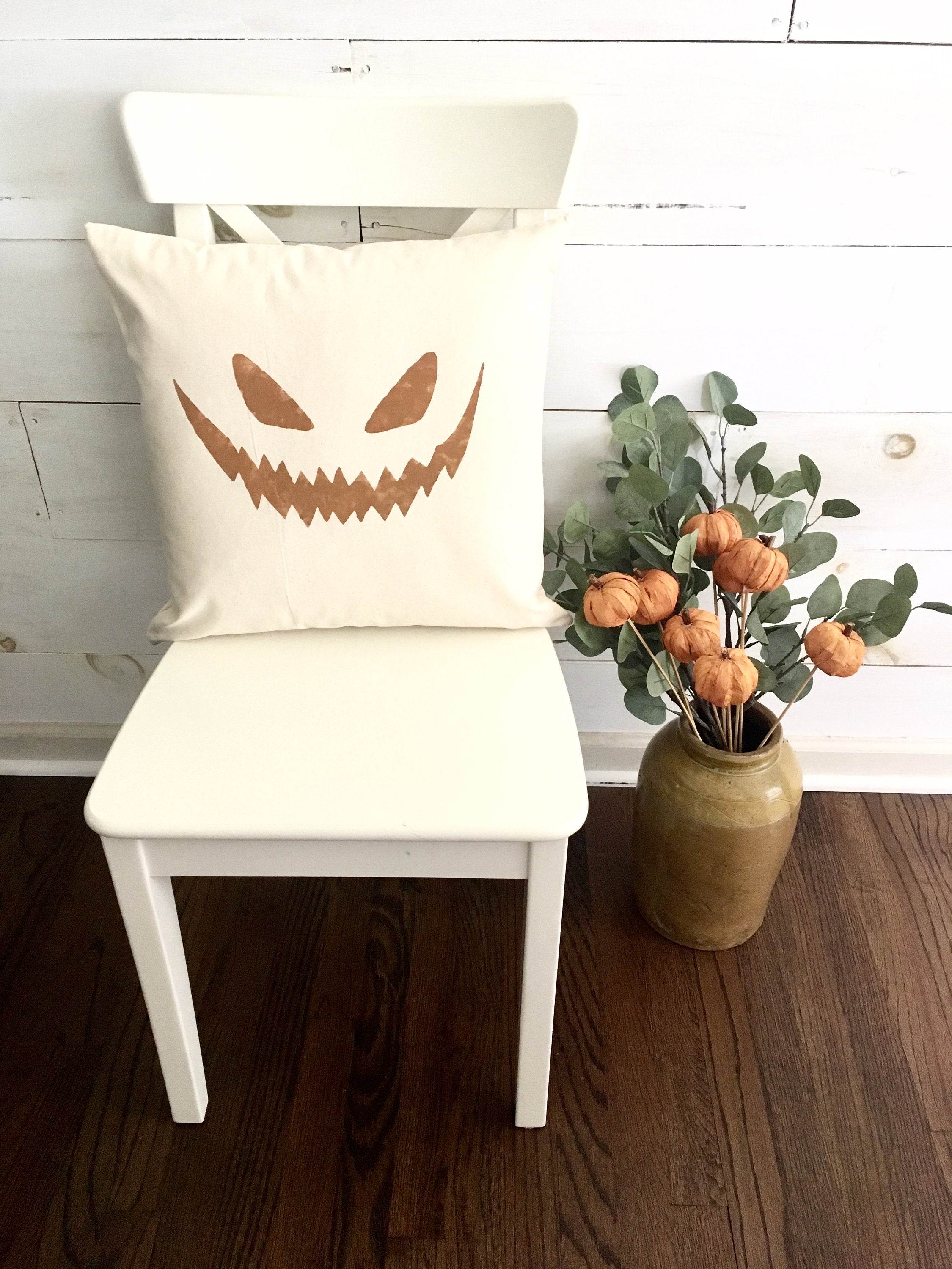 Hand Painted Jack-o-lantern face throw pillow cover