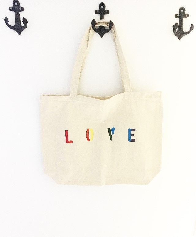 LOVE over sized canvas tote