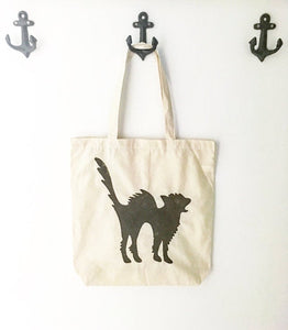 Black cat cotton tote bag