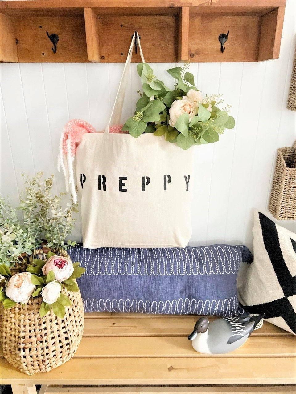 PREPPY over sized canvas tote