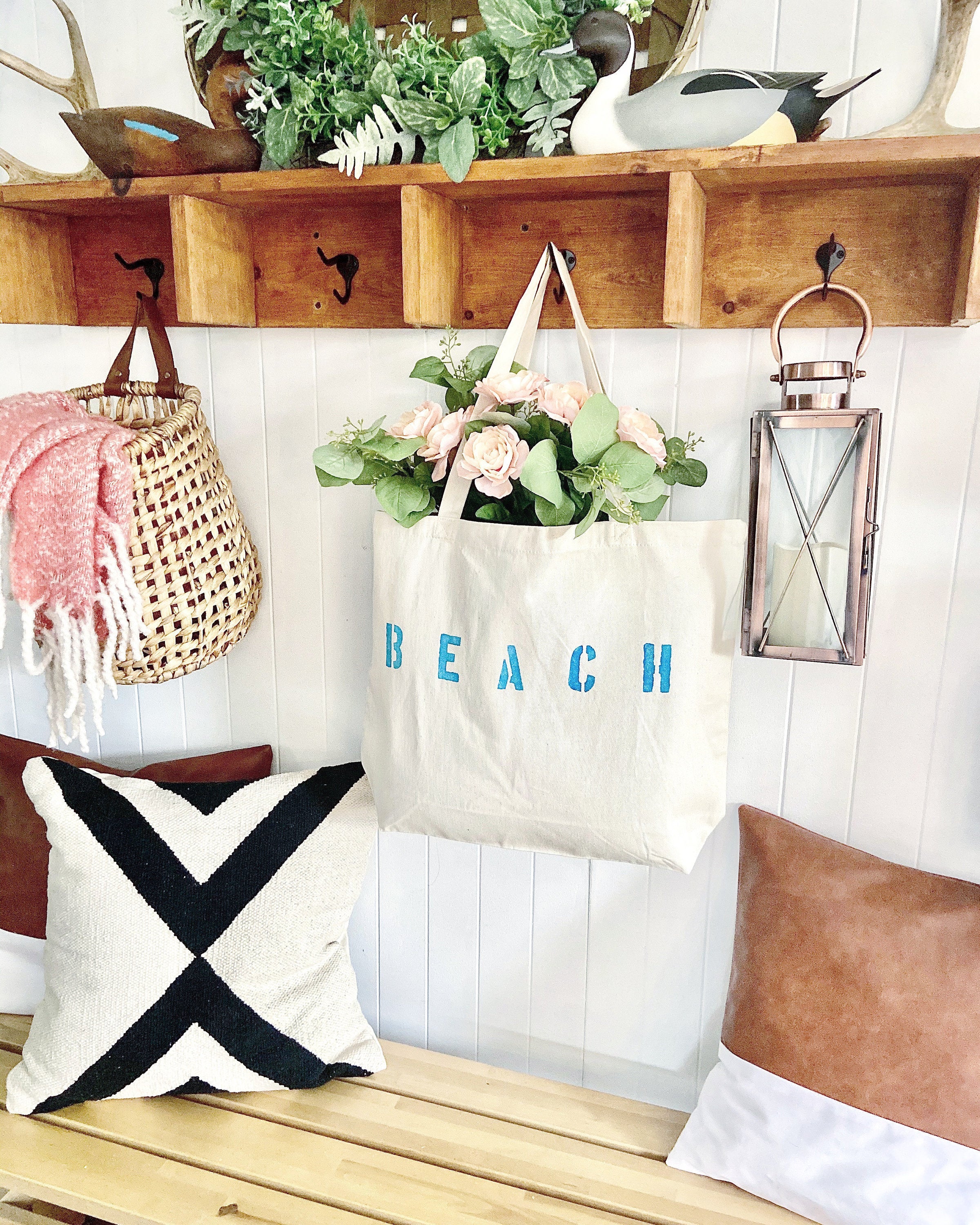 BEACH over sized canvas tote