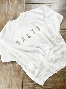 White SALTY ultra soft crewneck pullover, taupe