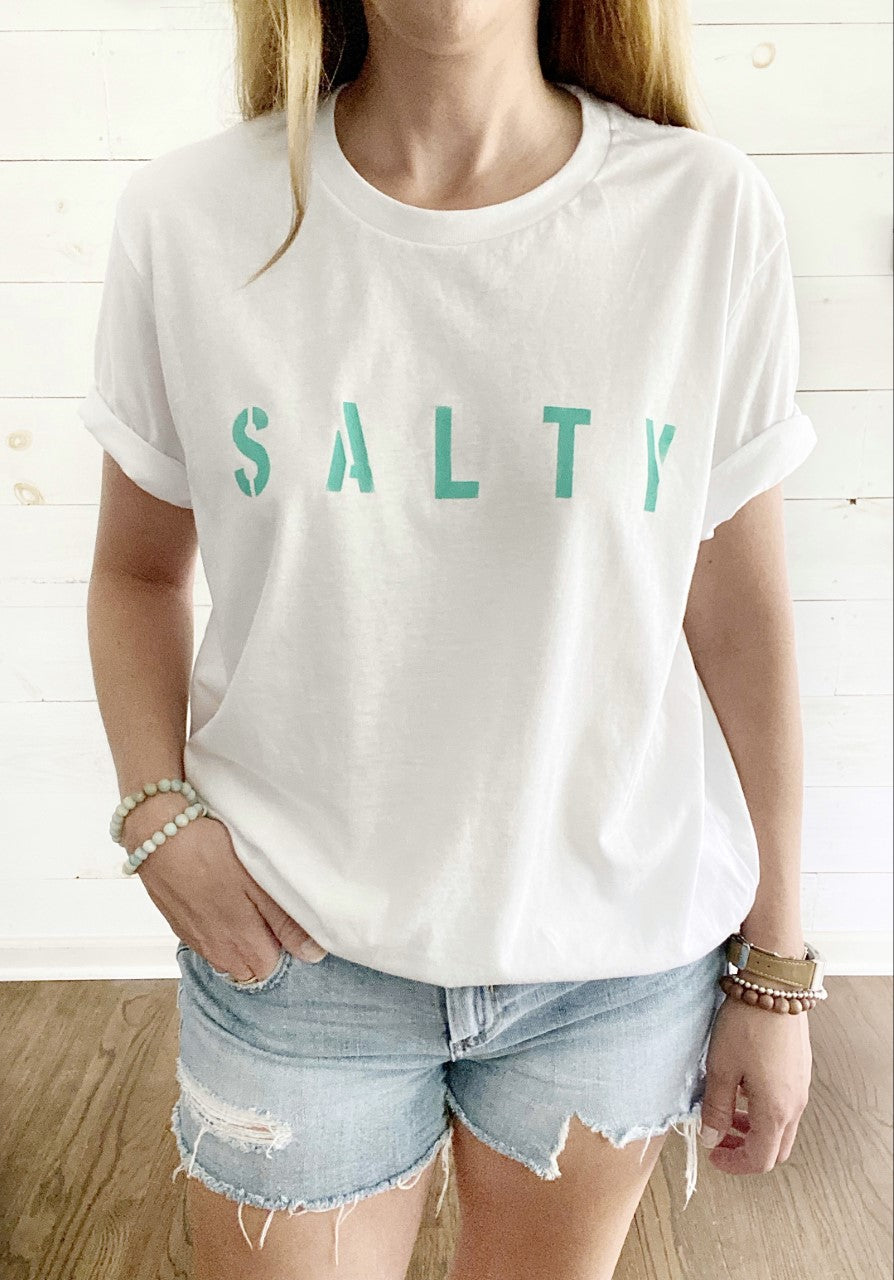 White SALTY ultra soft jersey knit t-shirt, Turquoise